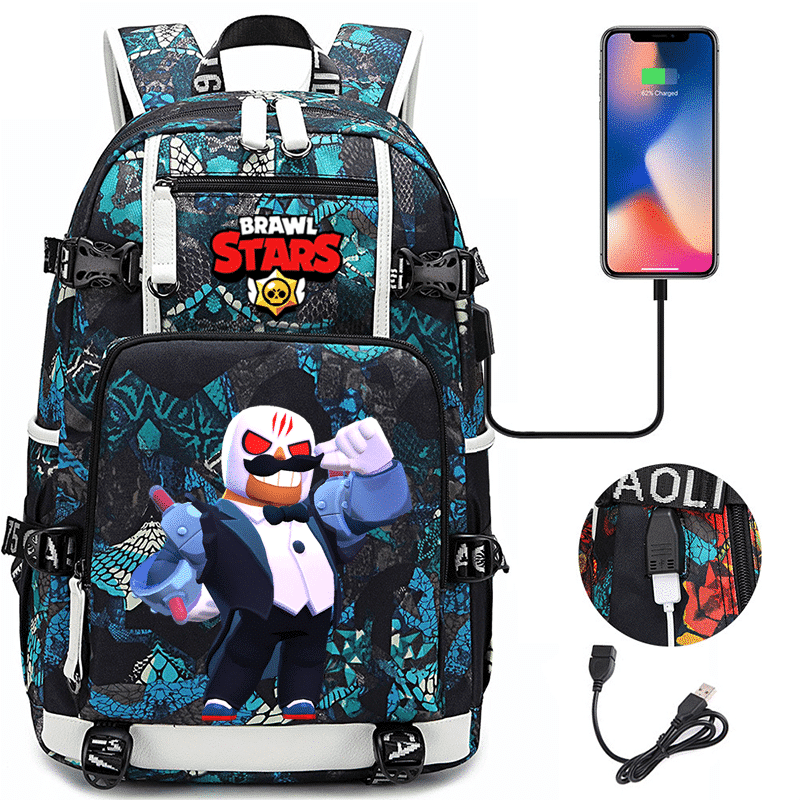 brawl stars backpack travel bags with usd charger